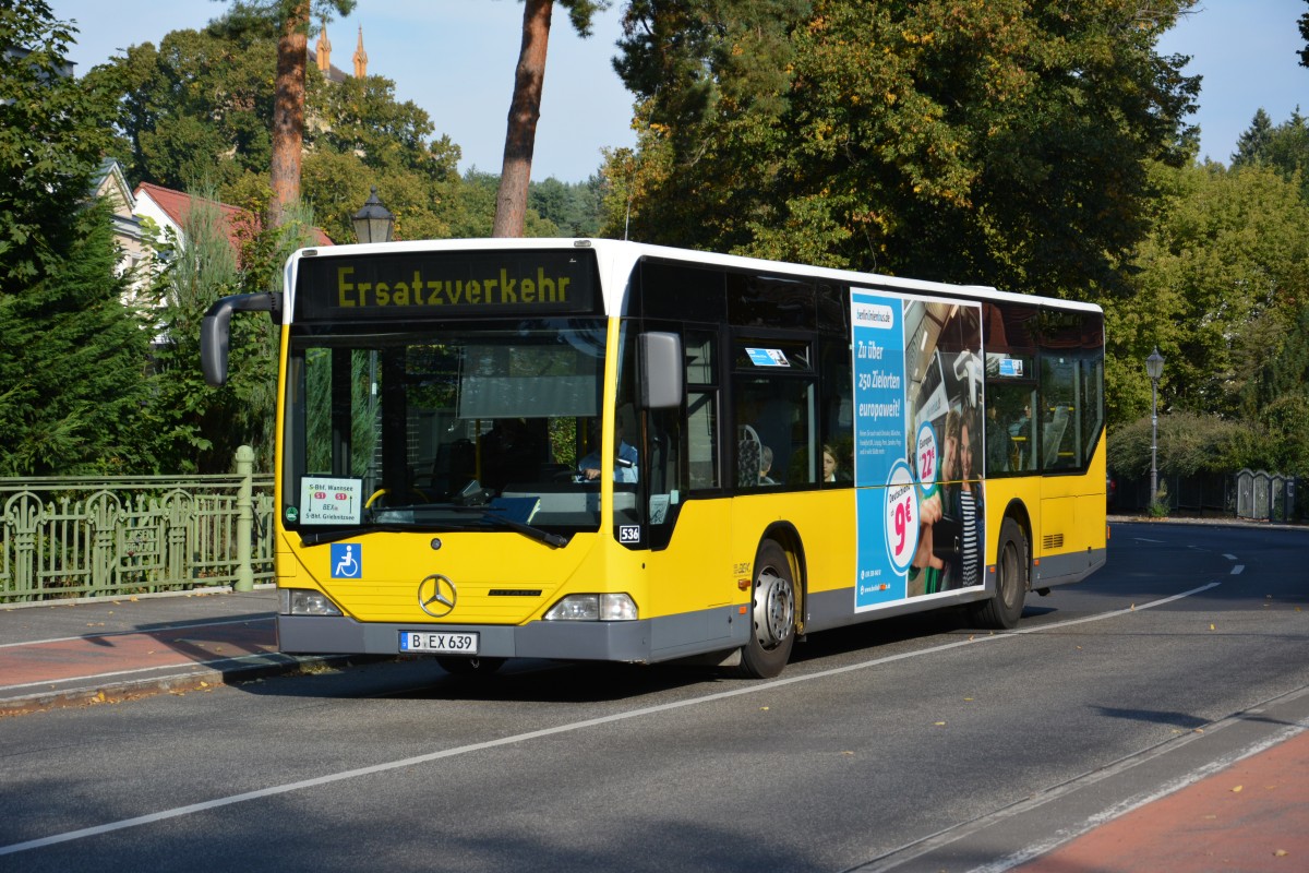 B-EX 639 (O 530 1. Generation) auf SEV fahrt fr die Berliner S-Bahn am 05.09.2014. Aufgenommen Neue Kreisstrae Berlin/Kohlhasenbrck.

