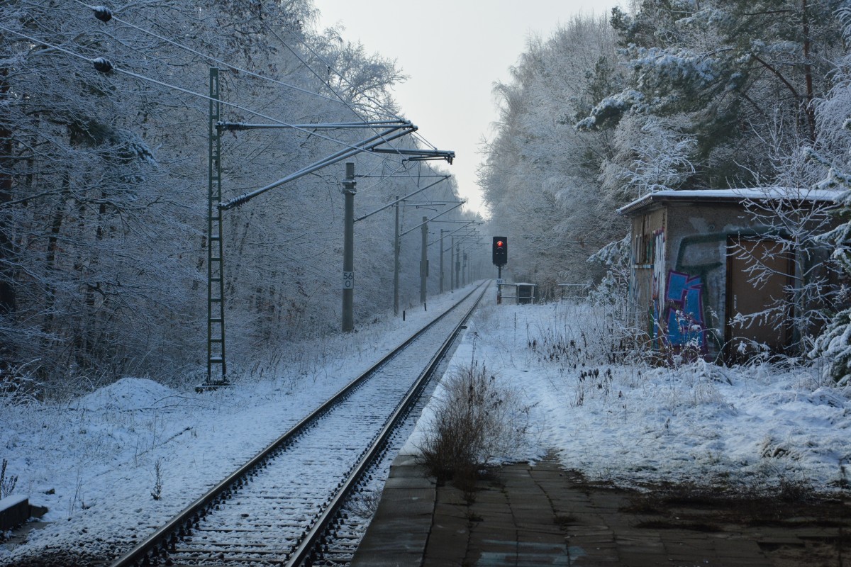 Blick Richtung Caputh, Potsdam Bahnhof Pirschheide am 31.01.2015.