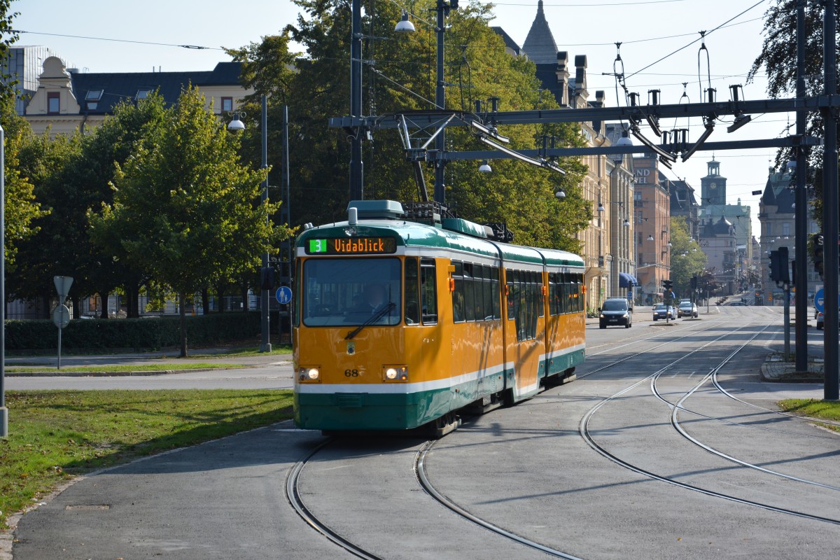 Eine ältere Straßenbahn in Norrköping am 19.09.2014.