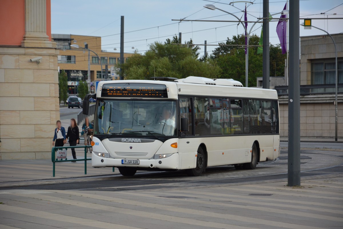 P-GA 118 fährt am 15.08.2014 auf der Linie 612 nach Neu Töplitz.