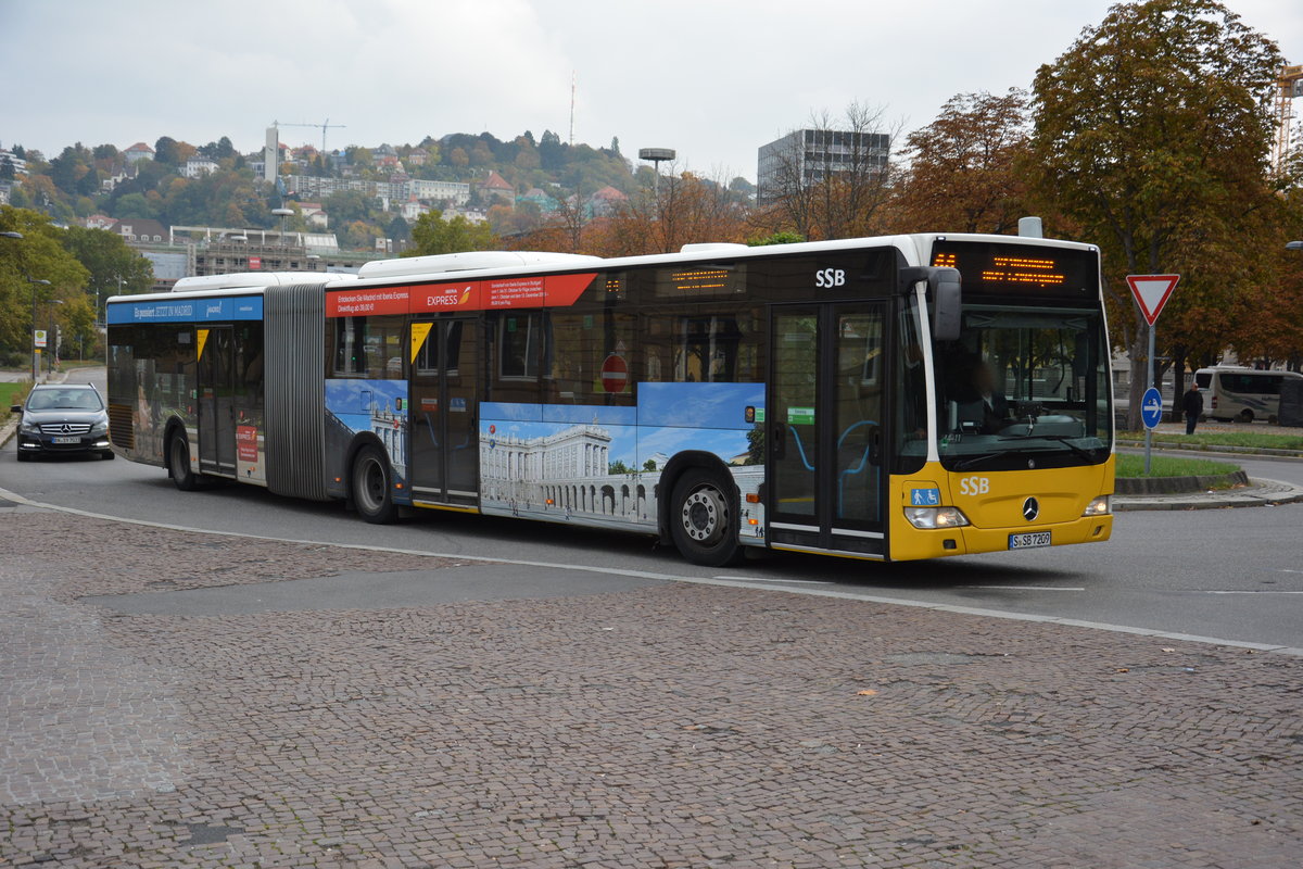 S-SB 7209 fährt am 19.10.2015 auf der Linie 44. Aufgenommen wurde ein Mercedes Benz Citaro G Facelift / Stuttgart Hauptbahnhof.

