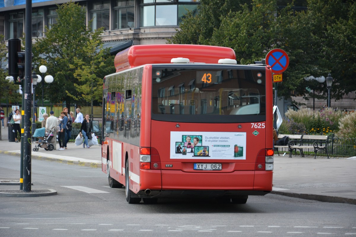XYJ 062 auf der Linie 43 unterwegs. Aufgenommen am 16.09.2014 Strömbron Stockholm. Aufgenommen wurde ein MAN Lion's City CNG.