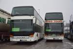 mein-fernbus/406325/og-p-8300--og-p-8900-2 OG-P 8300 / OG-P 8900 (2 mal Setra S 431 DT) fahren beide für MeinFernbus.de und stehen am 31.12.2014 auf dem Rastplatz an der A 115 (Avus).

