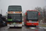 uecker-randow-bus/406326/og-p-8100-setra-s-431-dt OG-P 8100 (Setra S 431 DT) und UER-B 515 (Setra S 416 HDH) stehen am 31.12.2014 auf dem Rastplatz an der A 115. 