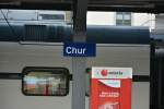 Bahnhofsschild vom Bahnhof Chur. Aufgenommen am 16.10.2015.