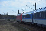 Nachschuss vom EuroCity 175 in Richtung Prag. Aufgenommen zwischen Bahnhof Großbeeren und JVA Heidenring / 08.04.2016.
