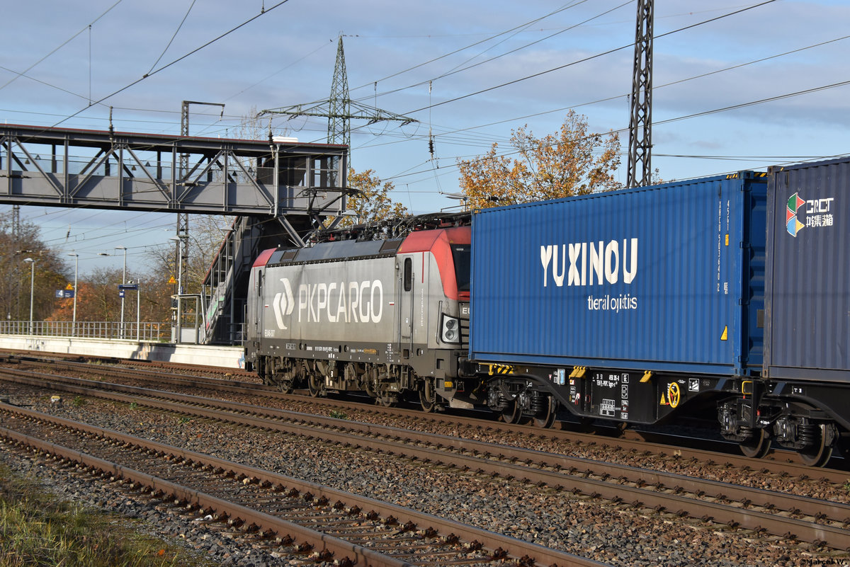 16.11.2020 | Güterzug bei der Durchfahrt Bahnhof Saarmund | EU46-507  91 51 5370 019-9  |
