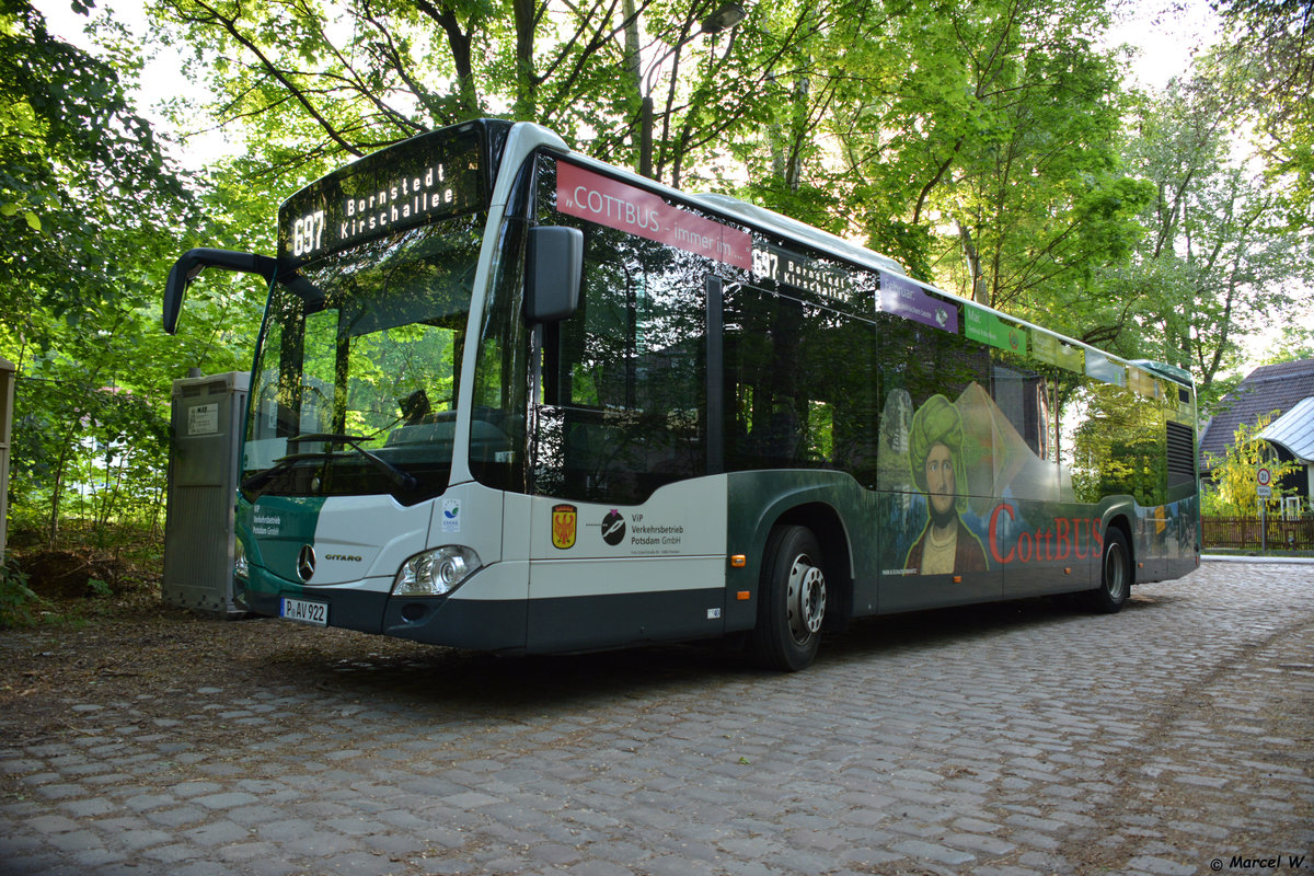 Am 23.05.2017 steht P-AV 922 in der Wendeschleife Potsdam Am Hämphorn. Aufgenommen wurde ein Mercedes Benz Citaro der zweiten Generation. 