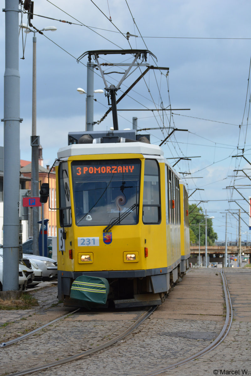 Am 23.06.2018 fuhr diese Tatra Tatra T6A2D  231  auf der Linie 3 durch Stettin. 