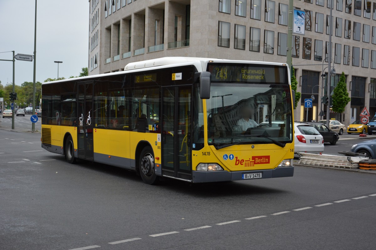 B-V 1478 fährt am 05.05.2015 auf der Linie 249. Aufgenommen wurde ein Mercedes Benz Citaro / Berlin Joachimsthaler Straße - Kantstraße. 
