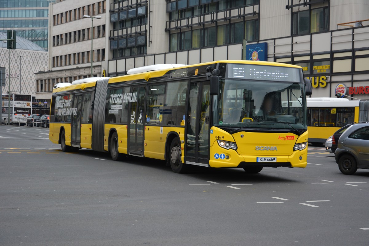 B-V 4469 fährt am 14.03.2015 auf der Linie 109 zur Hertzallee. Aufgenommen wurde ein Scania Citywide der BVG / Berlin Hardenbergplatz.
