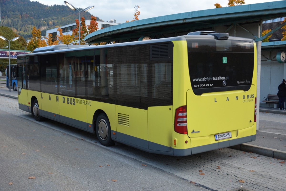 BD-13415 (Mercedes Benz Citaro Facelift) steht am 11.10.2015 am Bahnhof Bregenz.
