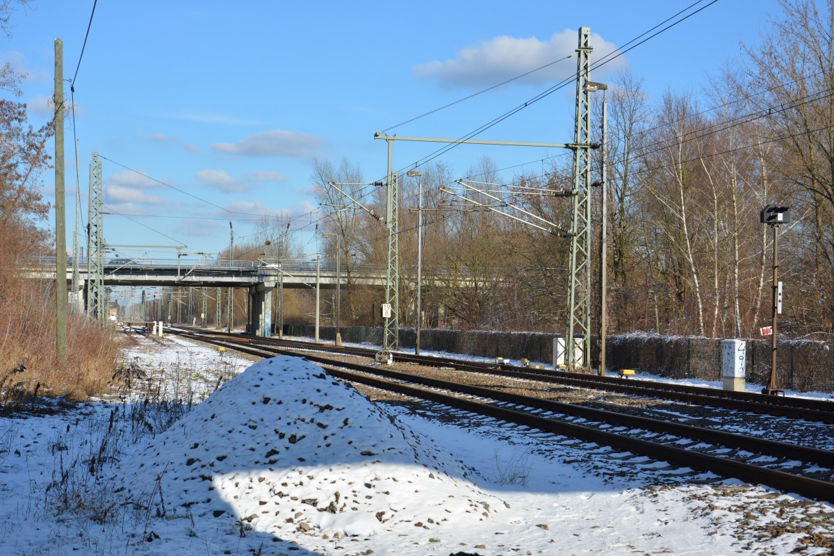 Blick auf die Freie Strecke Richtung Potsdam Medienstadt Babelsberg. Aufgenommen am 05.02.2015.