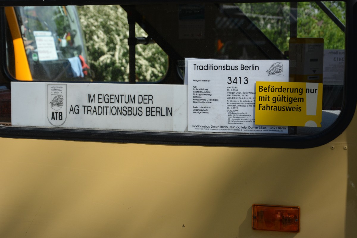 Busbeschreibung vom MAN SD 85. Aufgenommen am 07.05.2015.