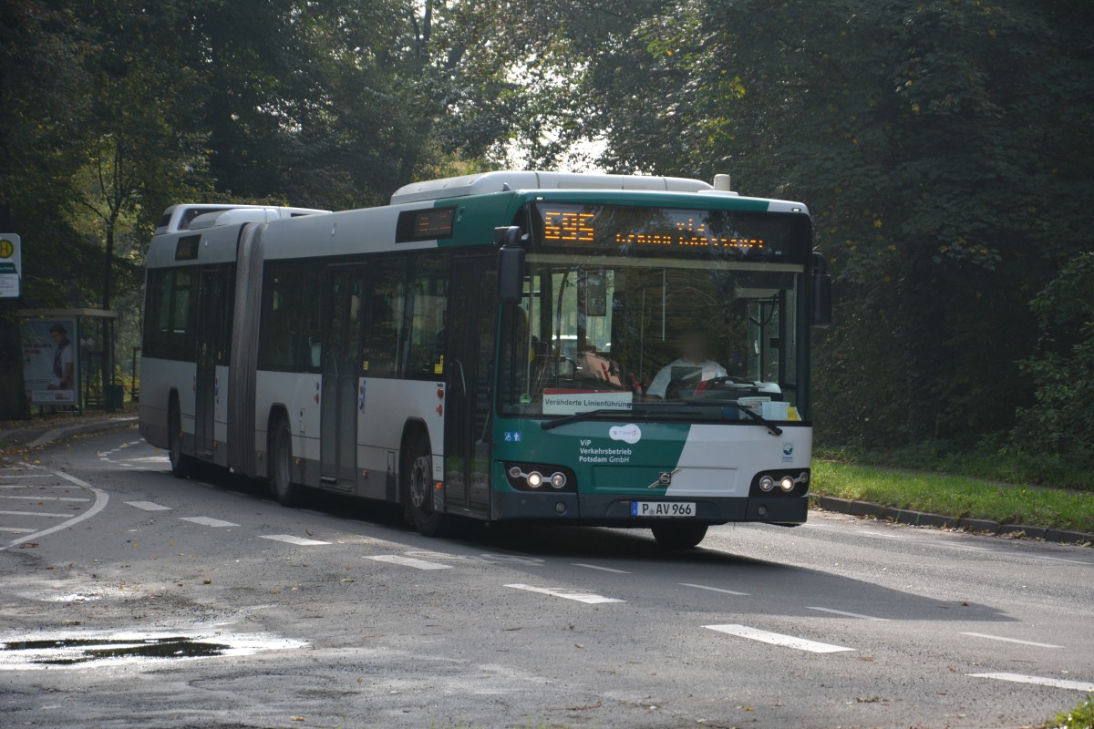 P-AV 966 fhrt am 18.10.2014 auf der Linie 695 nach Potsdam Hauptbahnhof. Aufgenommen wurde Volvo 7700, Potsdam Neues Palais.