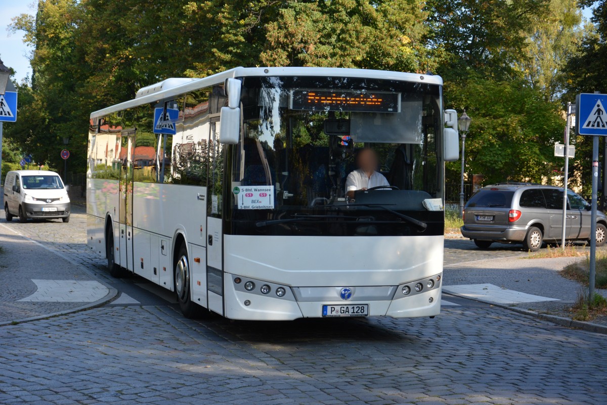P-GA 128 (Temsa Tourmalin) auf SEV fahrt für die Berliner S-Bahn am 05.09.2014. Aufgenommen Neue Kreisstraße Berlin/Kohlhasenbrück.