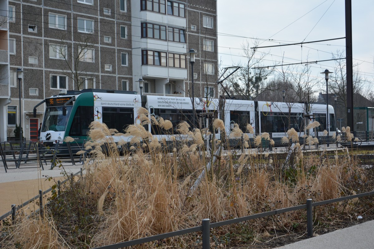 Siemens Combino  416 Offenbach  fährt am 07.03.2015 auf der Linie 96. Aufgenommen in Potsdam Drewitz. 