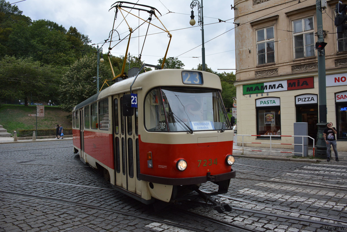 Tatra T3SU  7234  wurde am 25.08.2018 in Prag gesichtet. 