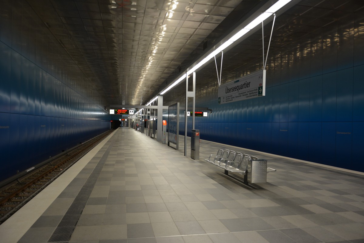 U-Bahnhof Hamburg Überseequartier. Aufgenommen am 11.07.2015.