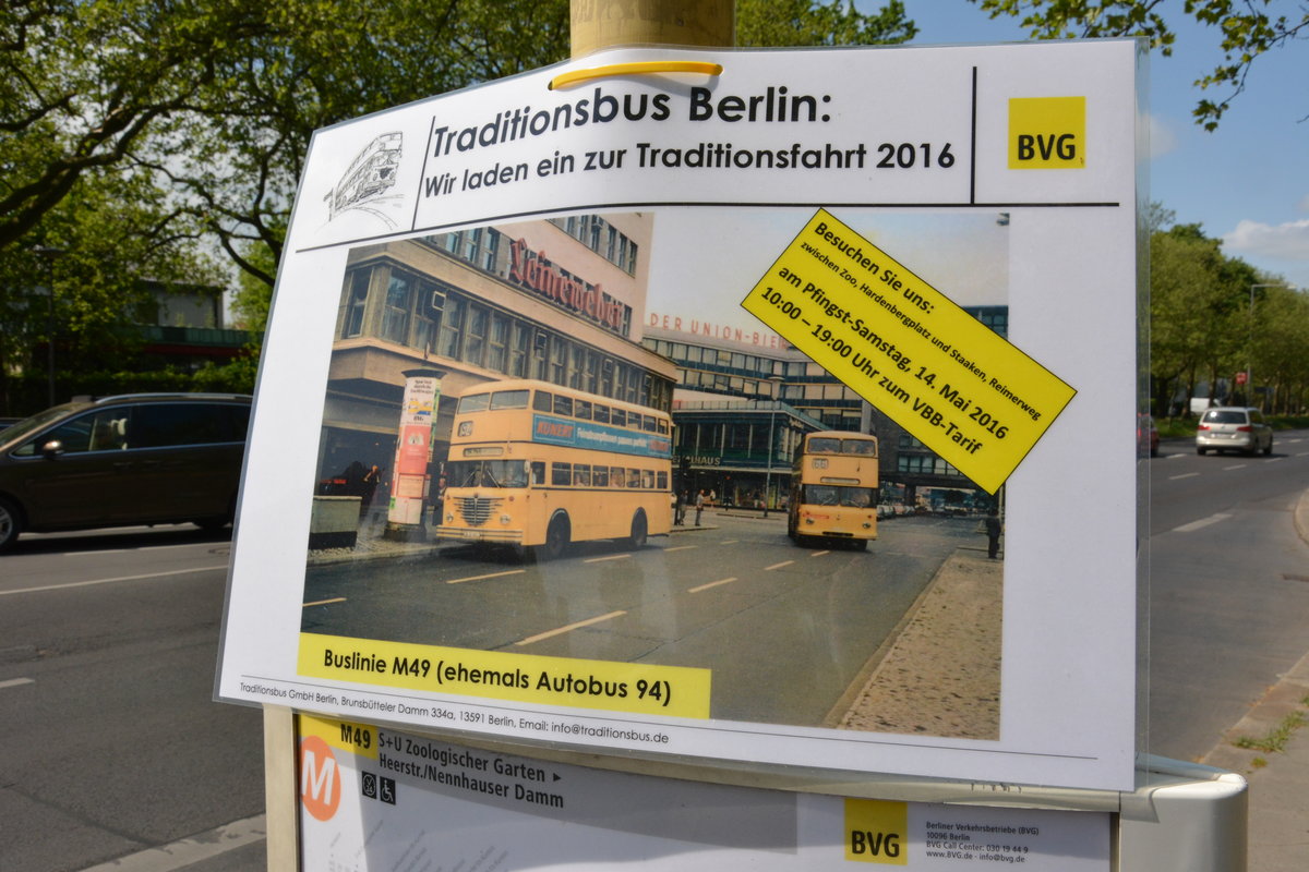 Werbung für die Traditionsfahrt 2016 in Berlin. Aufgenommen am 14.05.2016.