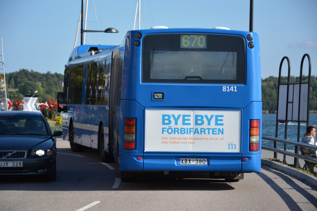 XBX 380 (Volvo 8500) auf der Linie 670 nach Vaxholm. Aufgenommen am 13.09.2014 Vaxholm.