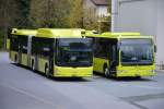 Am 08.10.2015 stehen auf dem Betriebshof FL-39863 und FL-39818 (MAN Lion's City G CNG + Mercedes Benz Citaro Facelift). Aufgenommen in der Wuhrstrasse in Vaduz,Liechtenstein.