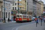 Straßenbahn aus langer Zeit in Prag am 16.07.2014.